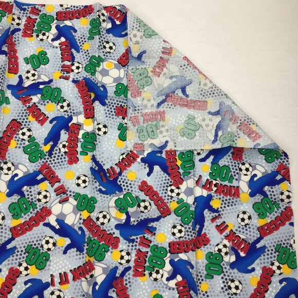 FQ Quilting Fabric Fat Quarter Soccer Balls '06 Kick It 90 Red Blue Green Yellow - Picture 6 of 8